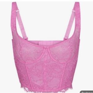 SKIMS Pink Bubblegum Metallic Pink lace Corset, adjustable, NWT
